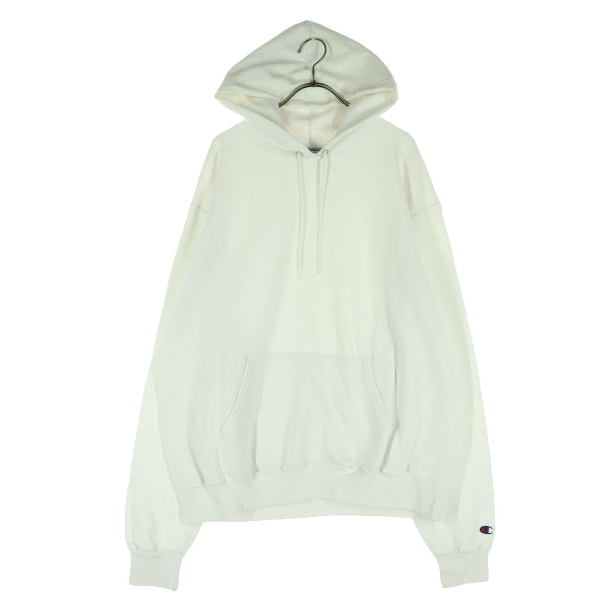 Champion チャンピオン 裏起毛 ワンポイントワッペン 長袖 スウェットパーカー L ホワイト