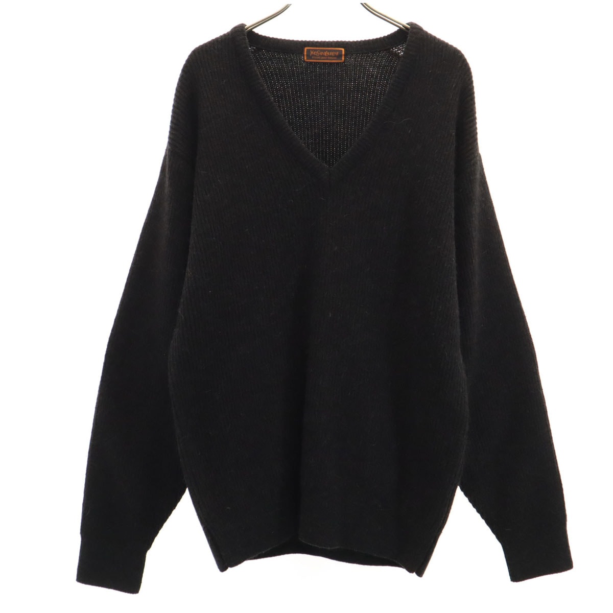 YVES SAINT LAURENT イヴサンローラン 90s ウールブレンド オールド 長袖 Vネック セーター L 黒 ニット