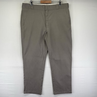古着 ディッキーズ Dickies パンツ チノパン ストレート ワンポイントロゴ 大きいサイズ ジッパーフライ 874 W42 L32 グレー系 メンズ