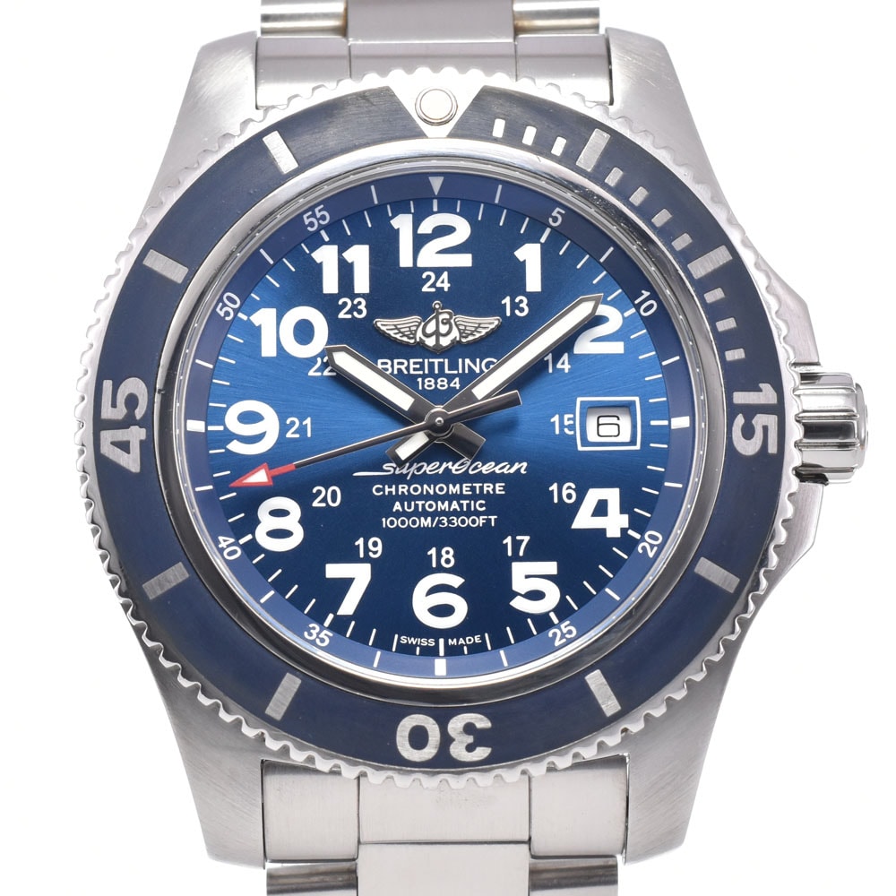 ブライトリング BREITLING A17392 スーパーオーシャンII デイト ブルー 自動巻き メンズ 良品 箱・保証書付き 腕時計 R#149248