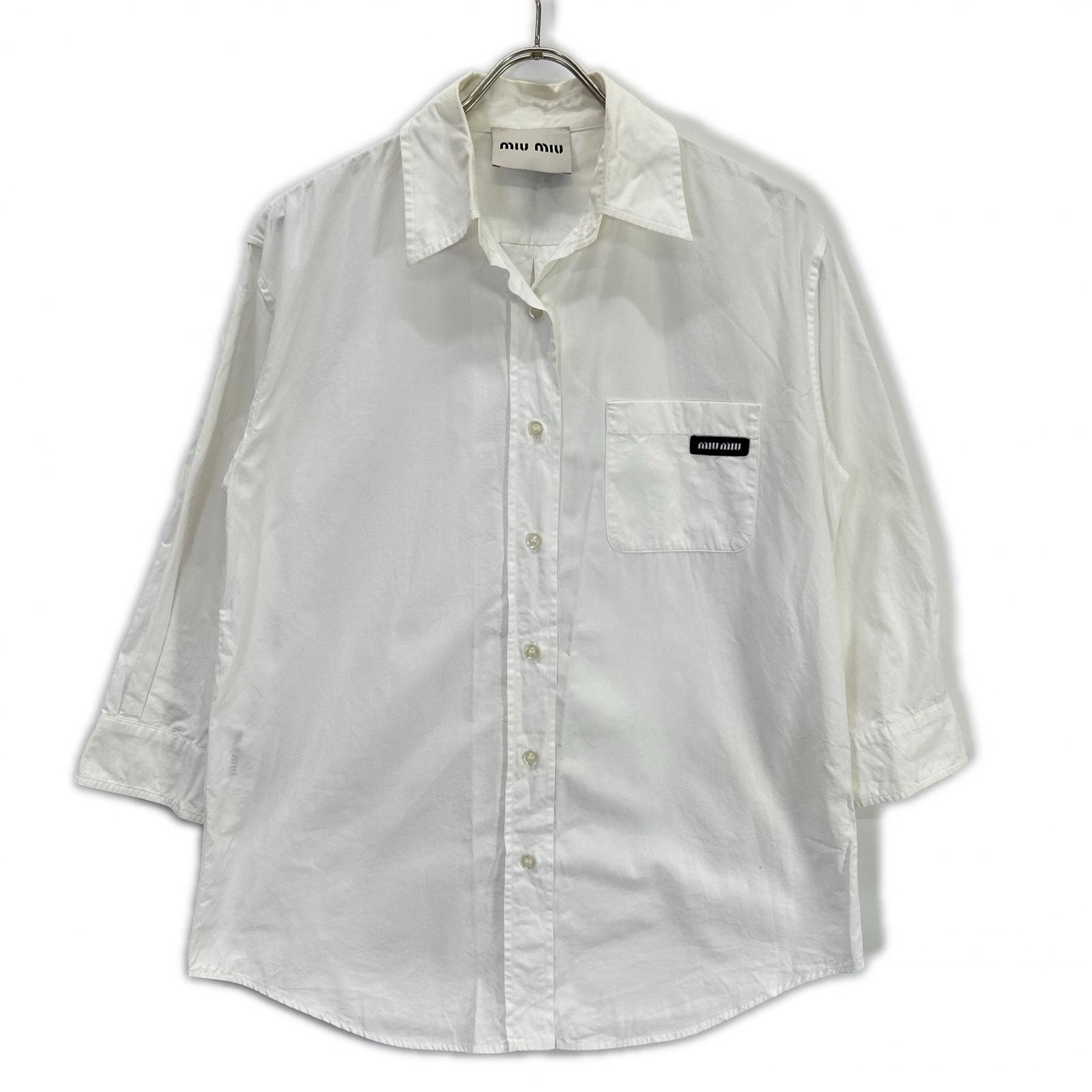 ミュウミュウ DNA067 ロゴパッチコットン長袖シャツ レディース 40
