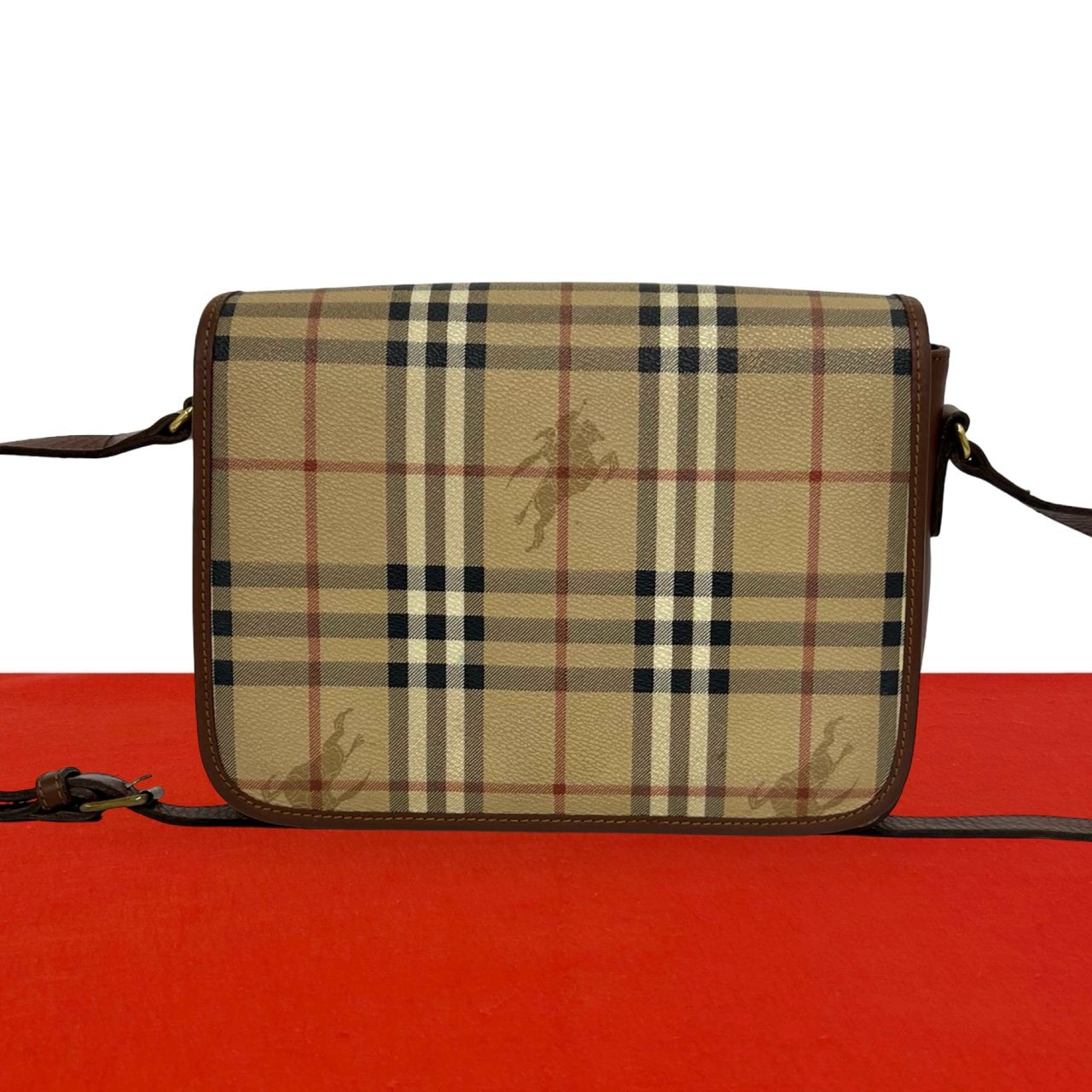 BURBERRY バーバリー ノバチェック 柄 レザー PVC ショルダーバッグ ブラウン
09335