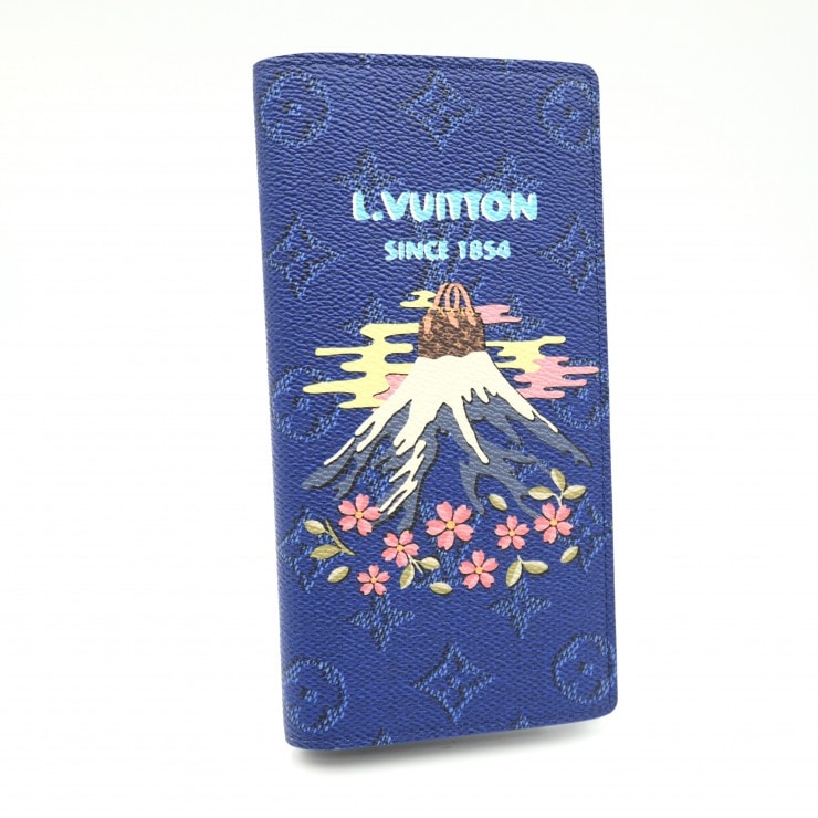 LOUIS VUITTON(ルイ・ヴィトン)ポルトフォイユ・ブラザ 長財布 モノグラム・ヘリテージ ブルー 富士山プリント RFID対応 メンズ M14156【中古】