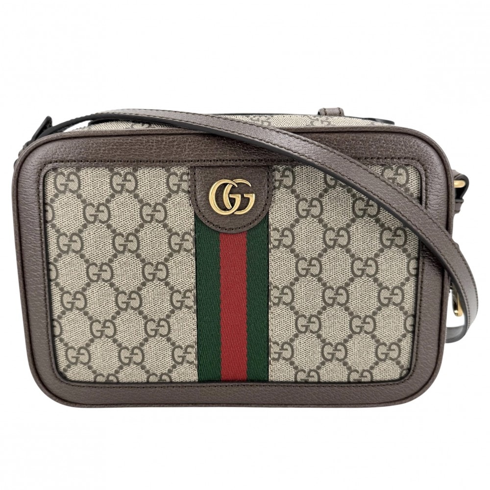 GUCCI グッチ ショルダーバッグ オフィディア  スモール クロスボディバッグ 肩掛け 斜め掛け 739392 GGスプリームキャンバス  レザー   ベージュ ブラウン 茶 シルバー金具 メンズ 美品【中古品】