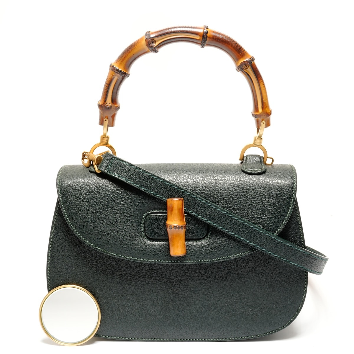 グッチ GUCCI カーフレザー バンブー トップハンドル レザー ショルダーバッグ【中古】
