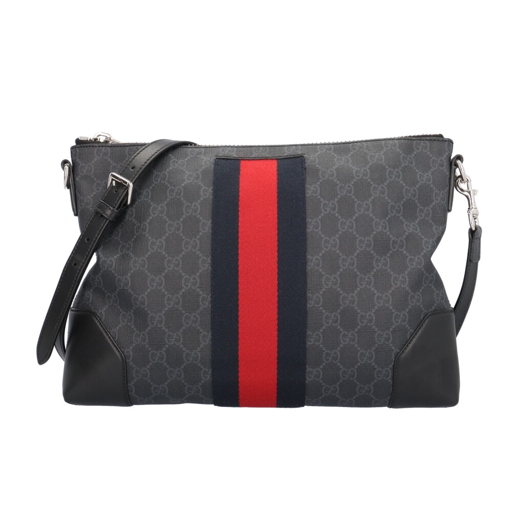 グッチ GGスプリーム シェリーライン ショルダーバッグ GGスプリームキャンバス 474139 ブラック メンズ GUCCI  中古