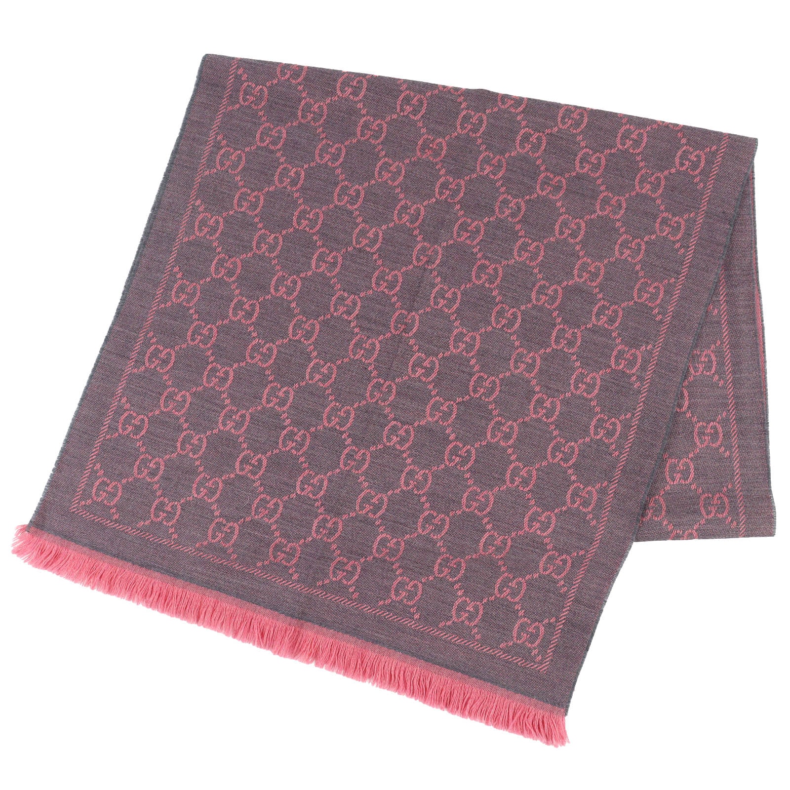 極美品 グッチ ショール GGウール スカーフ ローズピンク 133483