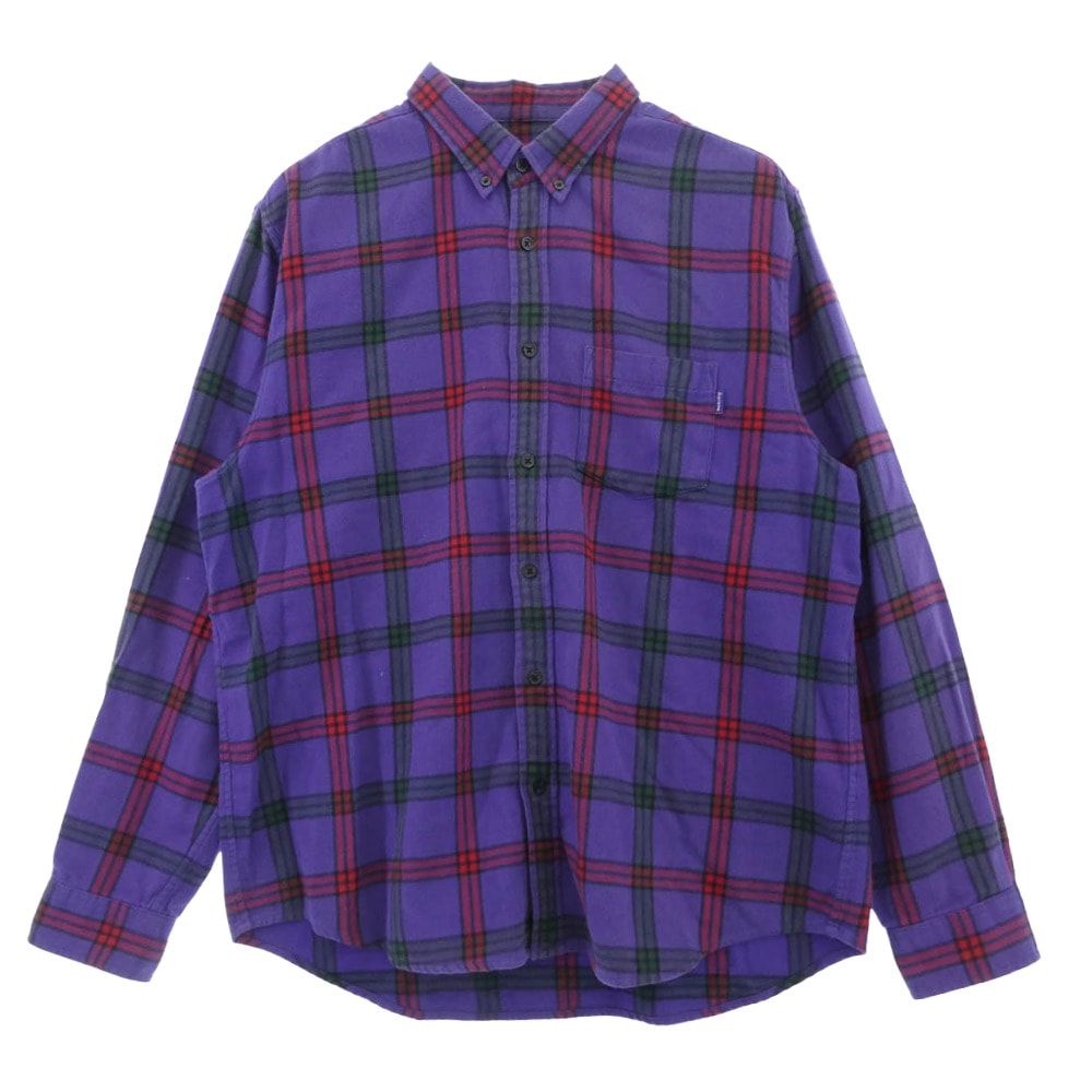 Supreme シュプリーム 長袖シャツ 19AW Tartan Flannel Shirt  タータン フランネル チェック シャツ パープル系 L【中古】