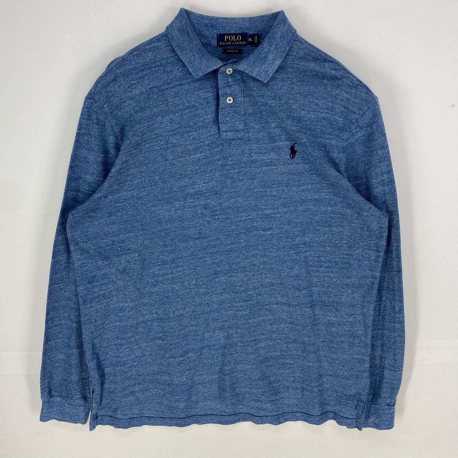 古着 ポロ・ラルフローレン POLO RALPH LAUREN 鹿の子 長袖シャツ ワンポイント ロングスリーブ ポロシャツ XL ブルー系 メンズ