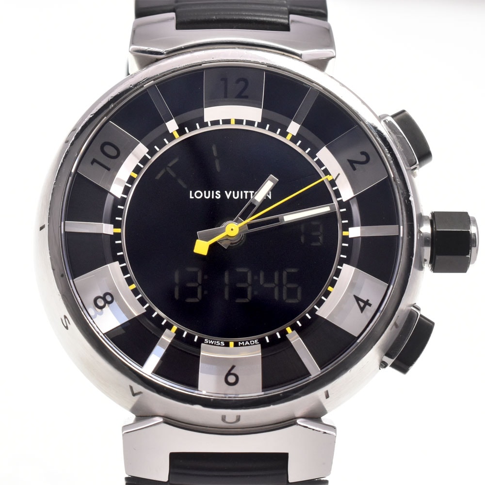 ルイ・ヴィトン LOUIS VUITTON Q118F タンブール インブラック アナデジ ブラック クォーツ メンズ 良品 腕時計 H#147718