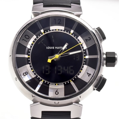 ルイ・ヴィトン LOUIS VUITTON Q118F タンブール インブラック アナデジ ブラック クォーツ メンズ 良品 腕時計 H#147718