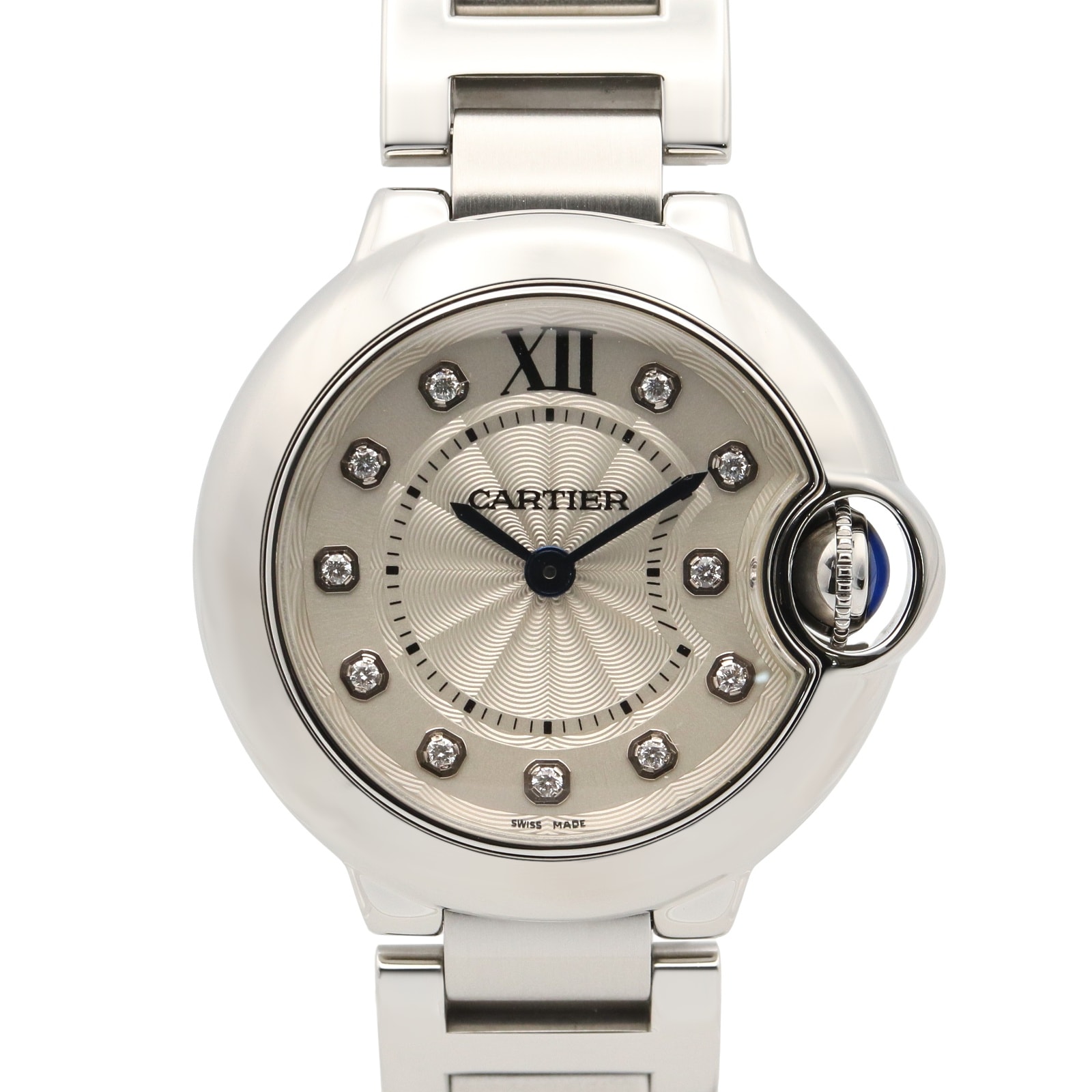 カルティエ CARTIER バロンブルー SM 11Pダイヤ 腕時計 時計 ステンレススチール ダイヤモンド レディース シルバー系 WE902073 【中古】