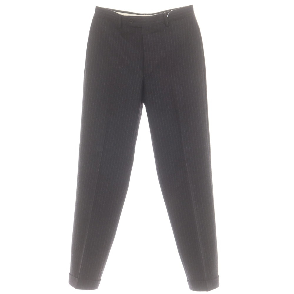 【中古】エルメス HERMES ストレッチ ウールカシミヤ ストライプ ドレススラックスパンツ チャコールxカーキ【サイズ48】【メンズ】