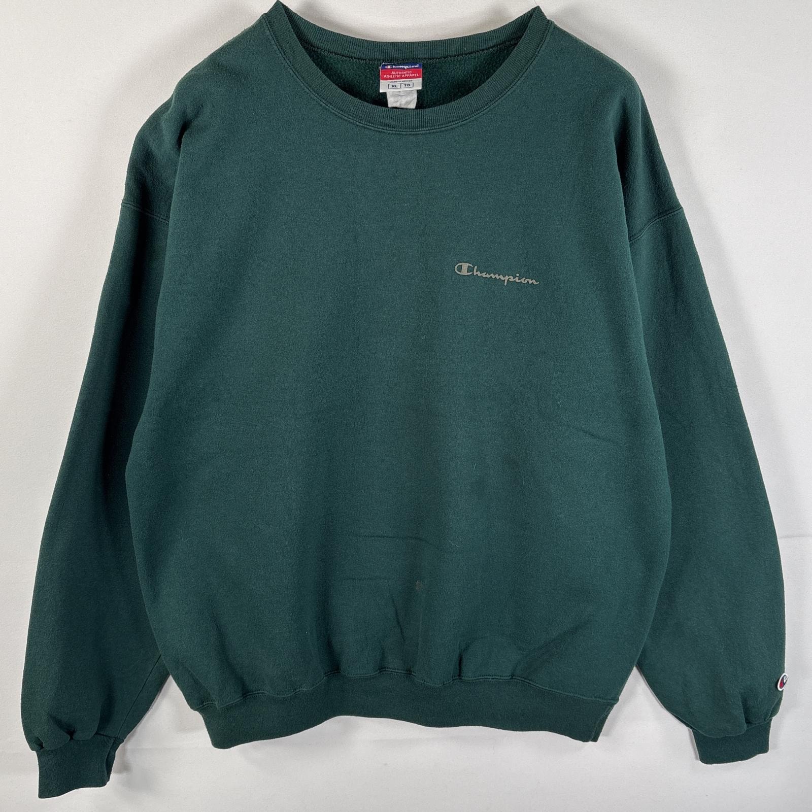 古着 チャンピオン Champion スウェット クルーネック ワンポイントロゴ ラバープリント ワッペン 大きいサイズ XL  グリーン メンズ