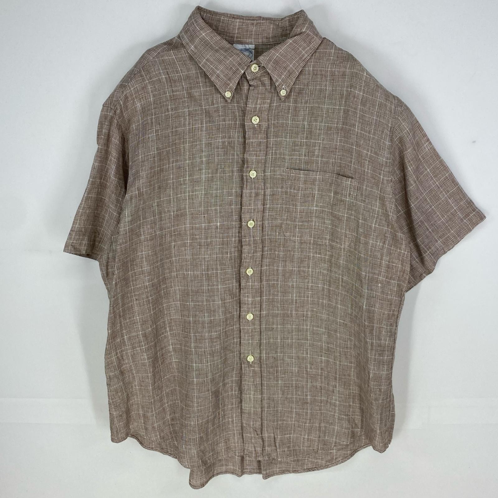 古着 ブルックスブラザーズ Brooks Brothers 半袖シャツ 1818 リネンシャツ 大きいサイズ XL  ブラウン系 チェック メンズ