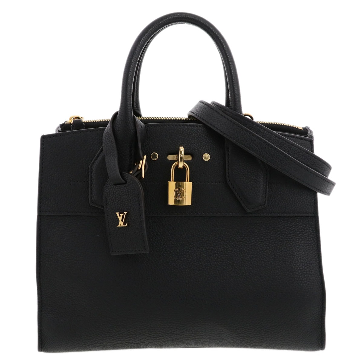 LOUIS VUITTON ルイ・ヴィトン シティスティーマーMM トートバッグ M53015 グレインカーフレザー ブラック  レディース【中古】