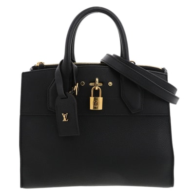 LOUIS VUITTON ルイ・ヴィトン シティスティーマーMM トートバッグ M53015 グレインカーフレザー ブラック レディース【中古】