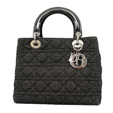 【6gd5087】クリスチャンディオール ハンドバッグ カナージュ レディディオール デニム ブラック シルバー金具【中古】レディース