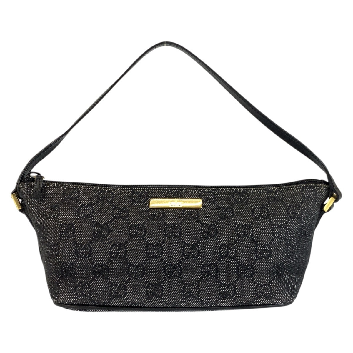 美品 GUCCI グッチ ブラック グレー ゴールド金具 GGキャンバス レザー/ ハンドバッグ アクセサリーポーチ 601973 【中古】