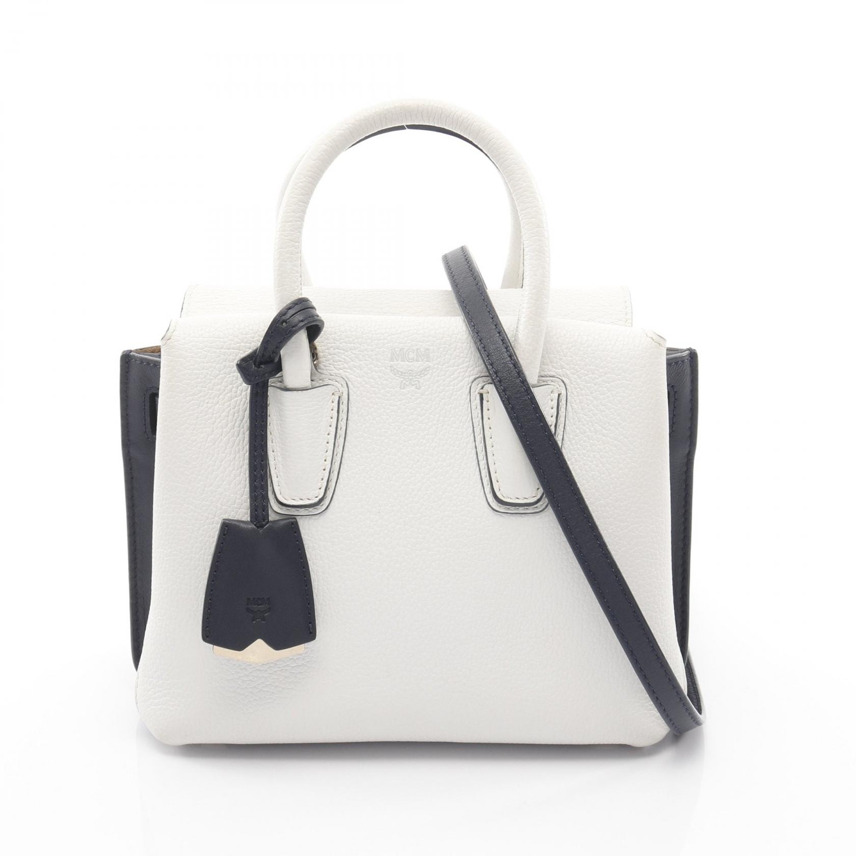 エム・シー・エム MCM MILLA ミラ ハンドバッグ バッグ レザー レディース ホワイト系 / ネイビー系 【中古】