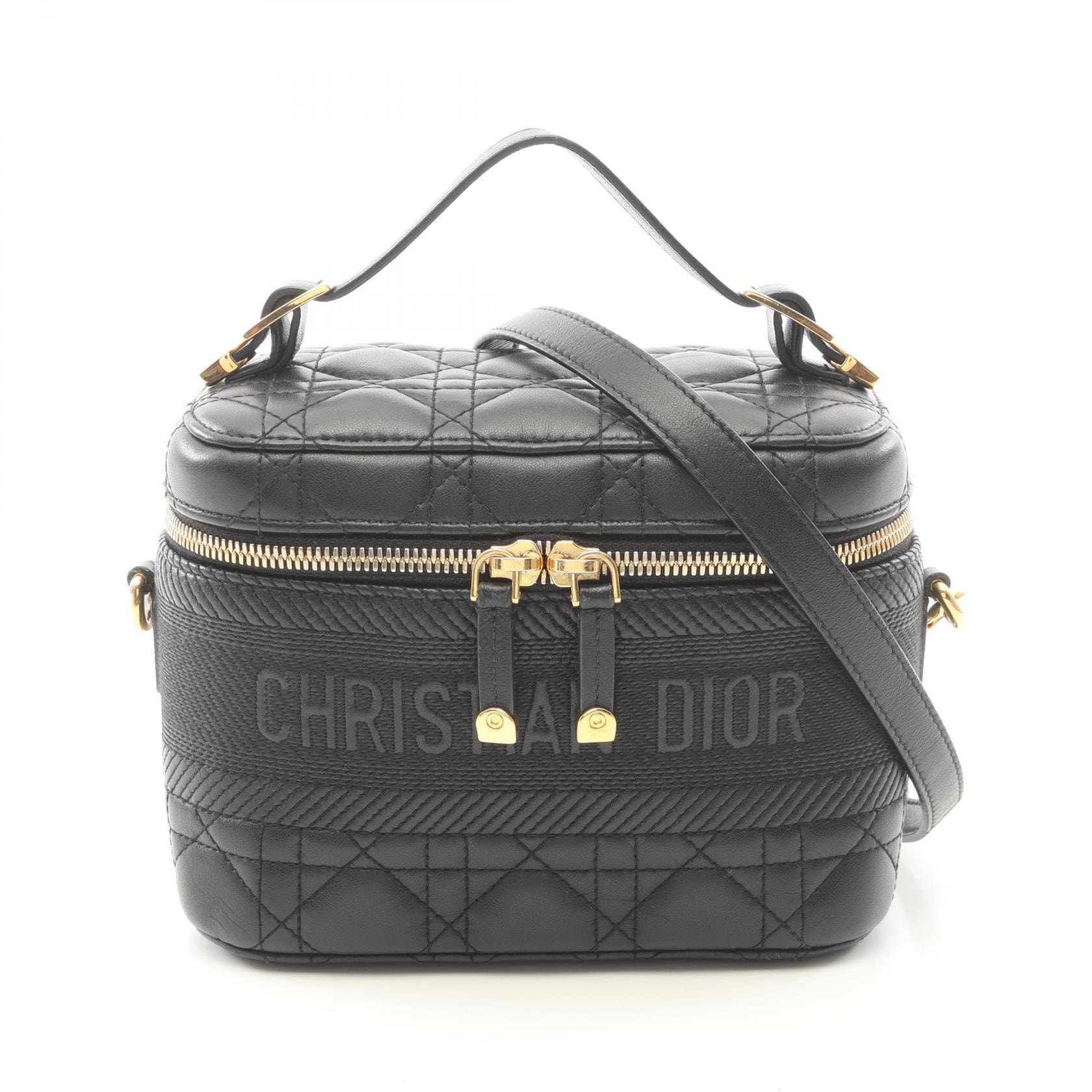 ディオール Dior DIORTRAVEL スモール ヴァニティ カナージュ 2WAY ハンドバッグ バッグ ラムスキン(羊革) レディース ブラック系 【中古】