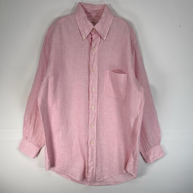古着 ブルックスブラザーズ Brooks Brothers 長袖シャツ IRISH LINEN TRADITIONAL FIT ボタンダウン S ピンク系 チェック メンズ