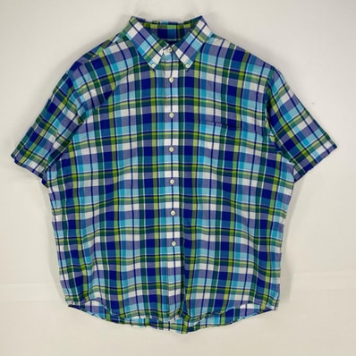 古着 ブルックスブラザーズ Brooks Brothers 半袖シャツ ボタンダウン 346 ショートスリーブ L ブルー系 チェック メンズ