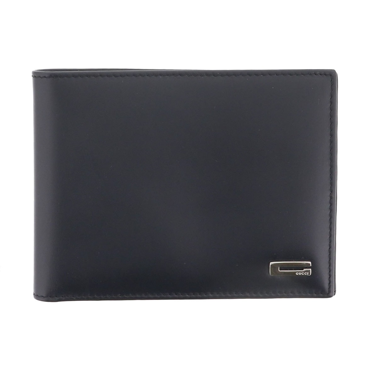 【再値下げ】 GUCCI グッチ Gロゴ 二つ折り財布 札入れ 034 1408 レザー ブラック  メンズ【中古】