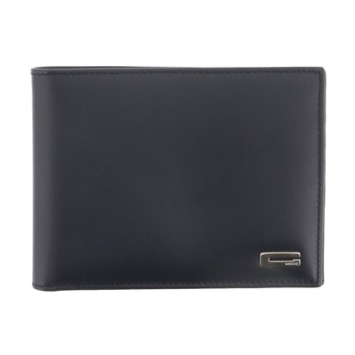 【再値下げ】 GUCCI グッチ Gロゴ 二つ折り財布 札入れ 034 1408 レザー ブラック メンズ【中古】