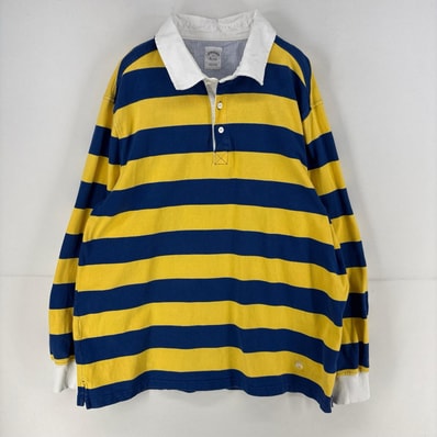 古着 ブルックスブラザーズ Brooks Brothers 長袖シャツ ラガーシャツ ラグビーシャツ 裾 ワンポイント XL イエロー系 ボーダー メンズ