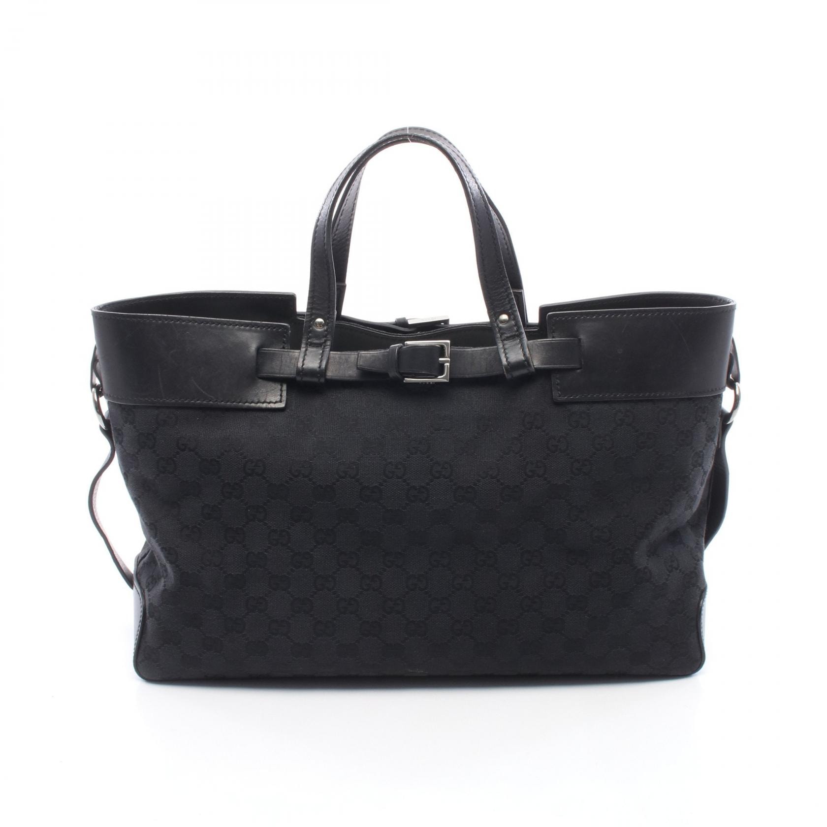 グッチ GUCCI GGキャンバス トートバッグ バッグ キャンバス レザー レディース ブラック系 106251 【中古】