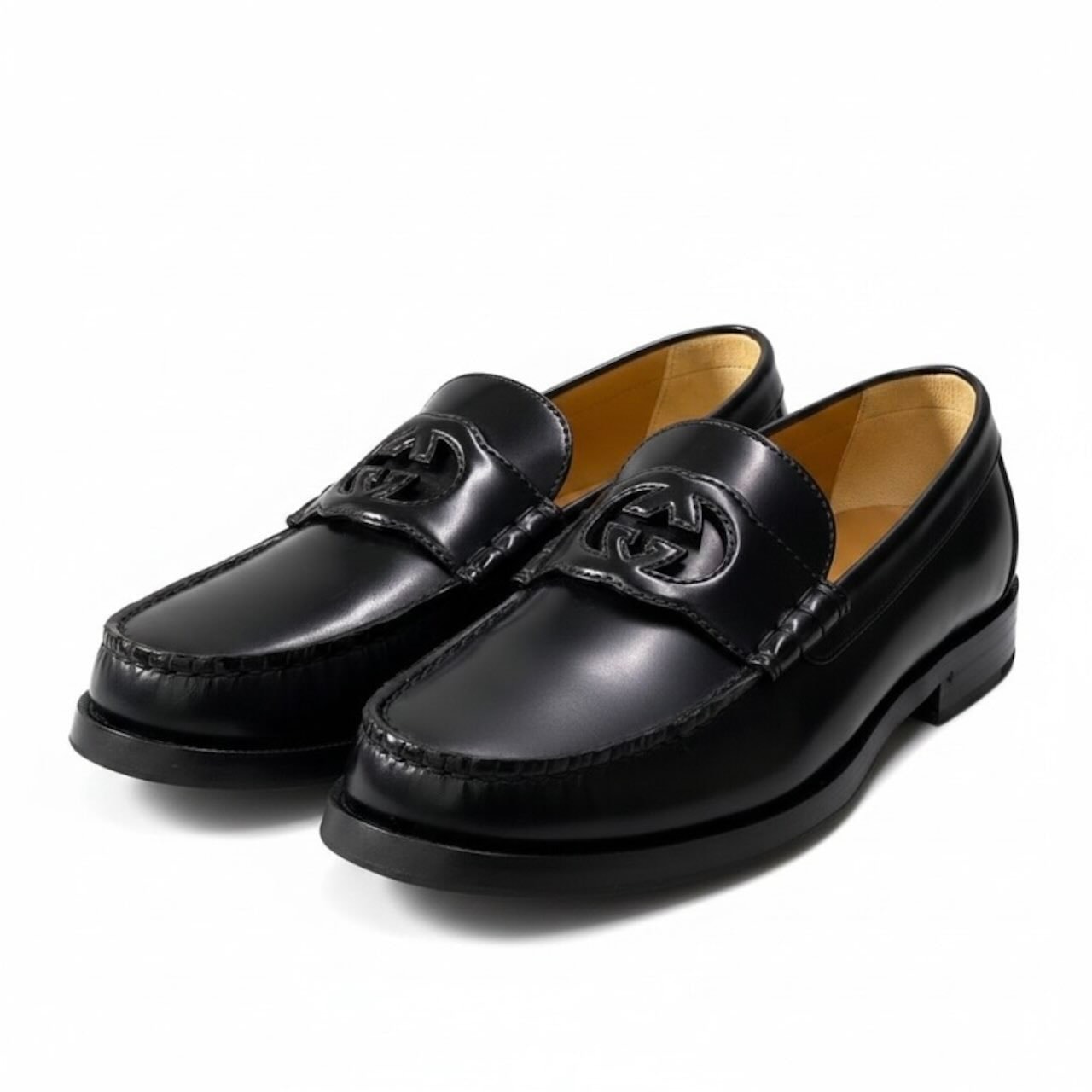 GUCCI グッチ インターロッキング GGロゴ シューズ ドレスシューズ ブラック レザー ローファー A3-00195 【中古】