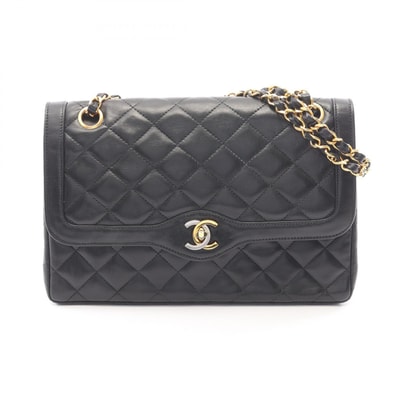 シャネル CHANEL マトラッセ パリ限定 Wフラップ ショルダーバッグ バッグ ラムスキン(羊革) レディース ブラック系 【中古】