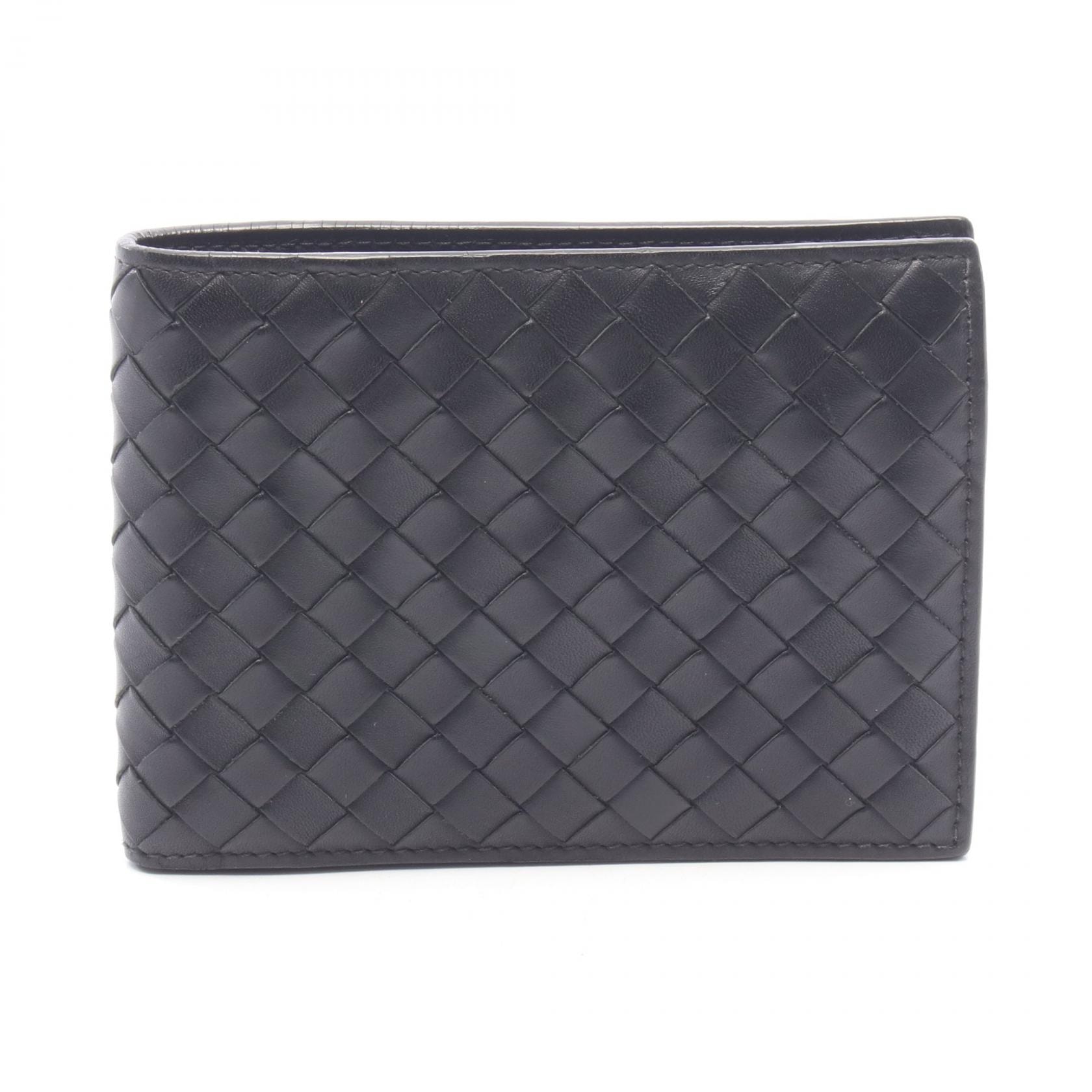 ボッテガヴェネタ BOTTEGA VENETA イントレチャート 二つ折り財布 財布 レザー メンズ ブラック系 【中古】