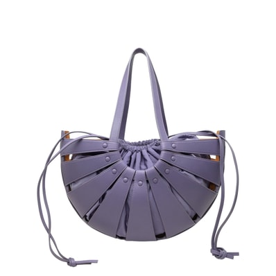 ボッテガヴェネタ ザ・シェル ハンドバッグ ワンショルダーバッグ 巾着 パープル レザー レディース BOTTEGAVENETA 中古