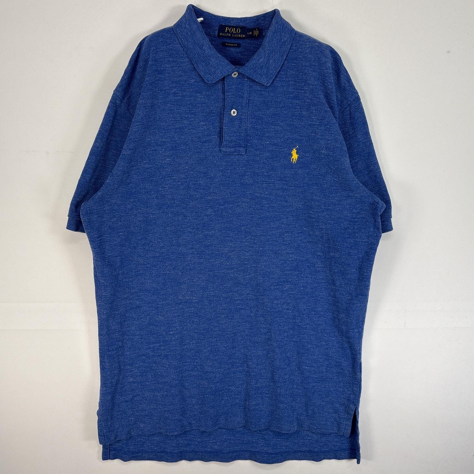 古着 ポロ・ラルフローレン POLO RALPH LAUREN 半袖 ポロシャツ ロゴ 刺繍 2ボタン 肉厚 L  ブルー 無地 メンズ