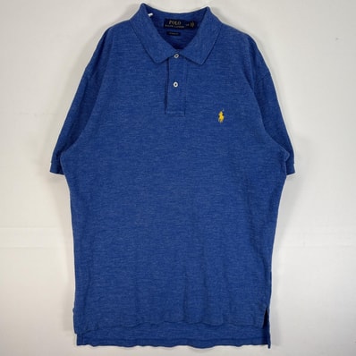 古着 ポロ・ラルフローレン POLO RALPH LAUREN 半袖 ポロシャツ ロゴ 刺繍 2ボタン 肉厚 L ブルー 無地 メンズ