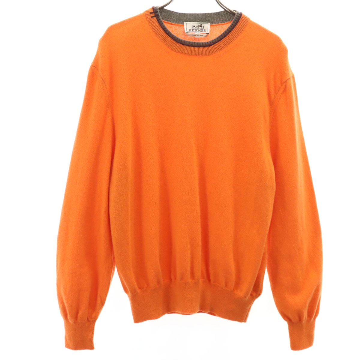 HERMES エルメス イタリア製 カシミヤ100% 長袖 セーター L オレンジ ニット