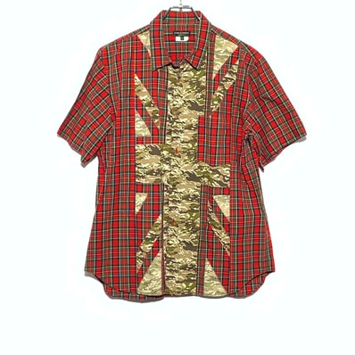 COMME fed GARÇONS HOMME PLUS CAMO/PLAID DESIGN S/S SHIRTS Red