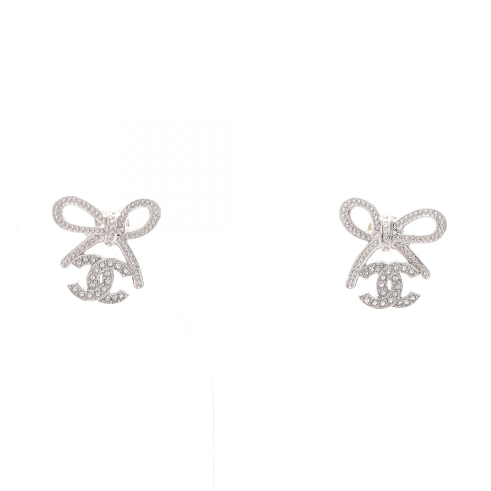 シャネル CHANEL ココマーク リボン B25K ピアス ジュエリー メタル レディース シルバー系 / クリア系 【中古】
