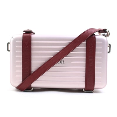 クリスチャンディオール Christian Dior 斜め掛けショルダーバッグ ショルダーウォレット リモワ パーソナルクラッチバッグ レザー/アルミ メタリックピンク/バーガンディ シルバー レディース【中古】 e61543a