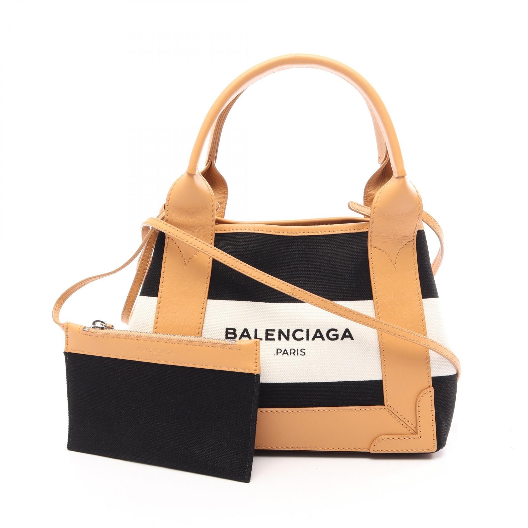 バレンシアガ BALENCIAGA ネイビーカバ XS 2WAY ハンドバッグ バッグ キャンバス レザー レディース ブラック系 / ホワイト系 / ブラウン系 390346 【中古】