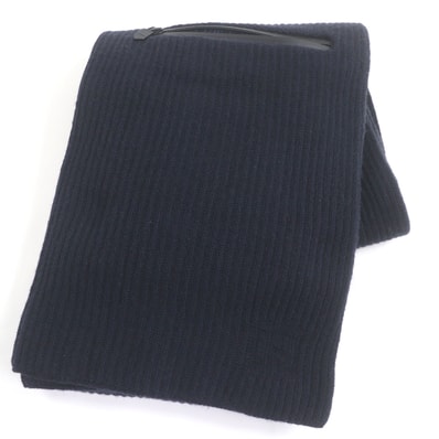 美品 エルメス ニットマフラー ネイビー メンズ