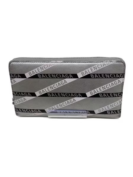 BALENCIAGA Everyday Monogram Round Zipper Wallet "Silver"