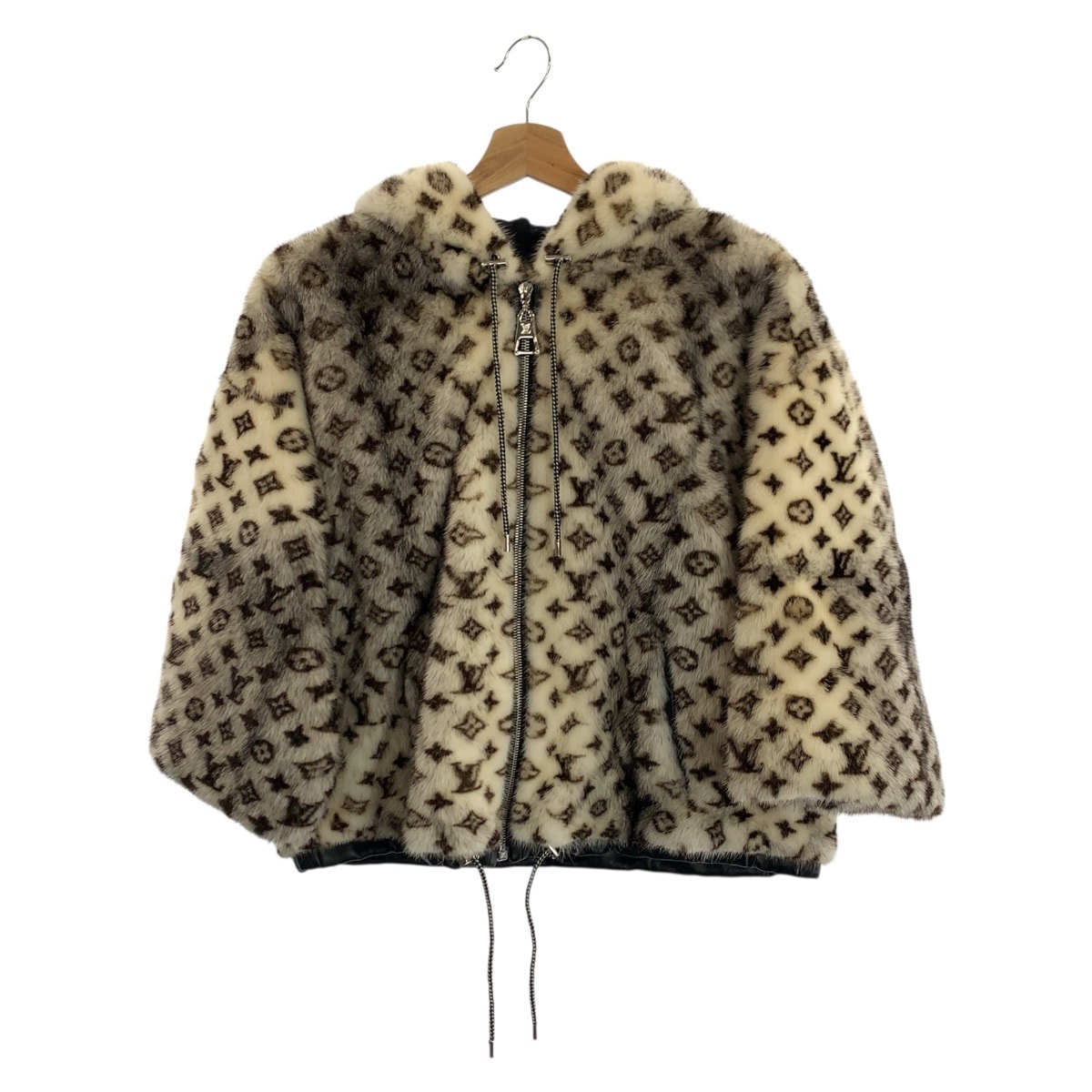 超美品 LOUIS VUITTON ルイヴィトン モノグラム ファー サイズ34 ブラウン オフホワイト シルバー金具 ミンク レーヨン/ ミンクジャケット パーカー ファー ミンクコート 601252 【中古】