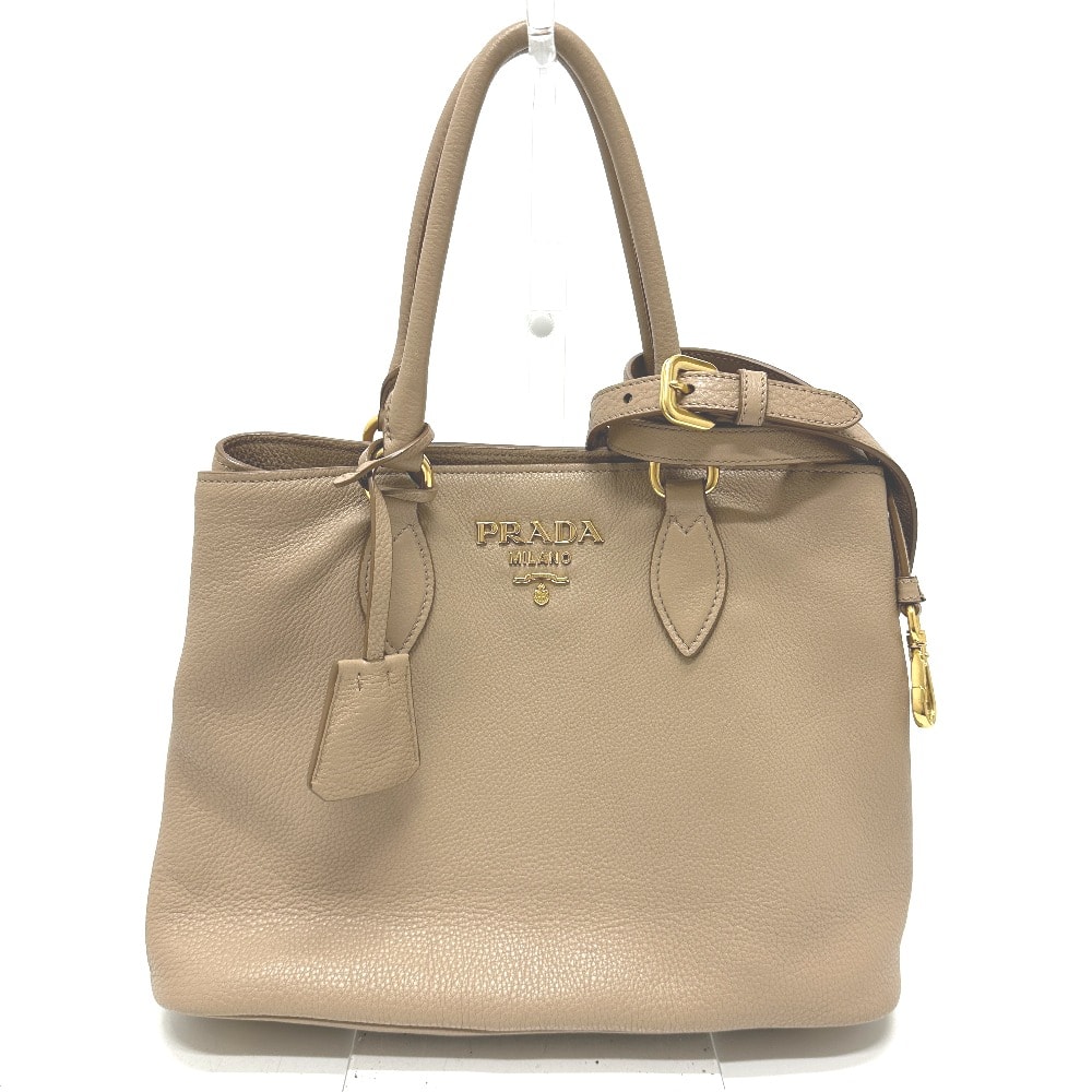 プラダ PRADA 肩掛け 斜め掛け 1BA058 ロゴ 2WAYバッグ ショルダーバッグ トートバッグ ハンドバッグ レザー ベージュ