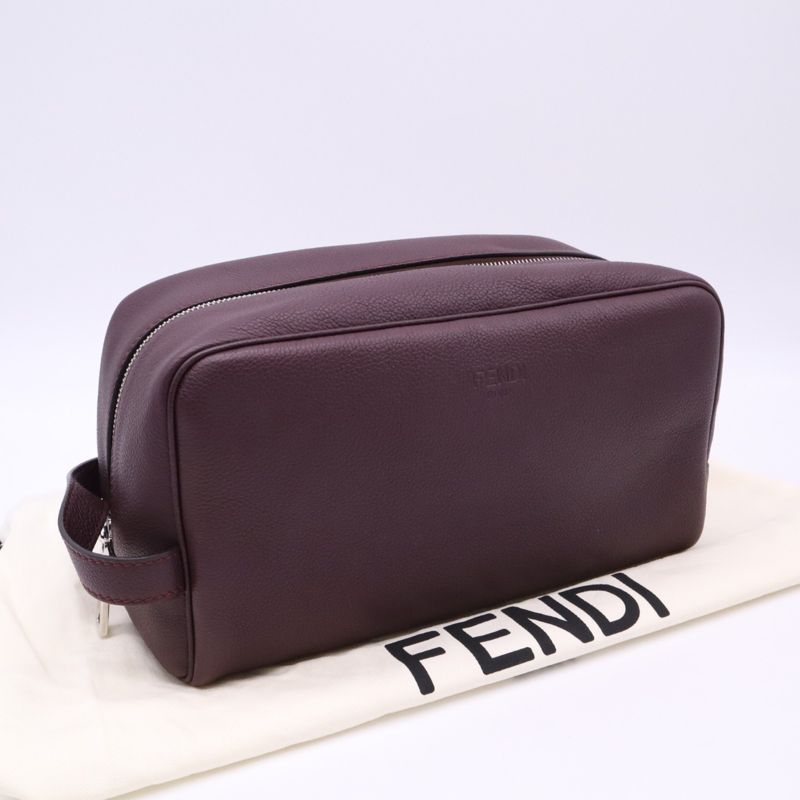 美品 FENDI フェンディ カーフレザー フェンディローマ セカンドバッグ 7AS378 セカンドバッグ ワインレッド カーフレザー メンズ