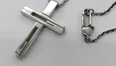 GUCCI G Motif Cross Necklace "Silver"