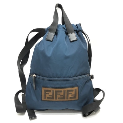 フェンディ FENDI ズッカ ロゴ 8BZ045 ナップサック バックパック リュックサック ナイロン ネイビー