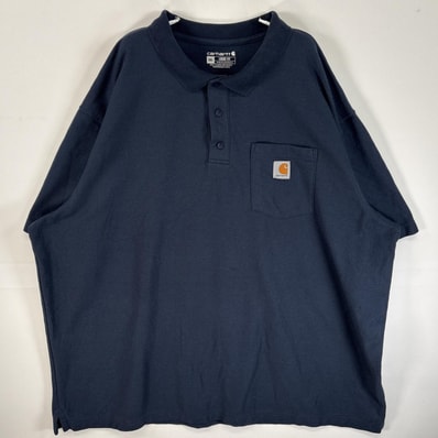 古着 カーハート Carhartt 半袖 ポロシャツ ワンポイント ロゴ 大きいサイズ 3ボタン 3XL ネイビー 無地 メンズ
